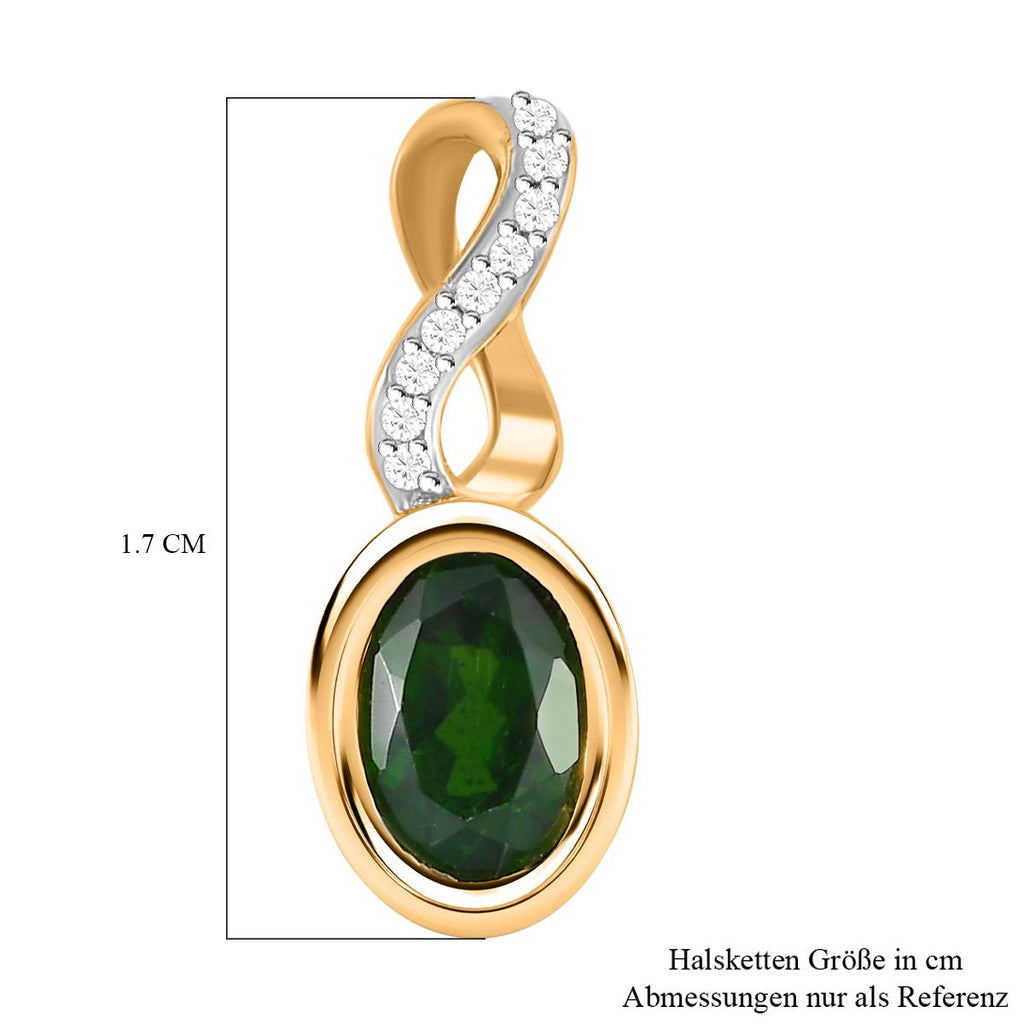 Natürlicher Chromdiopsid und weißer Zirkon-Anhänger, 925 Silber vergoldet ca. 0.86 ct