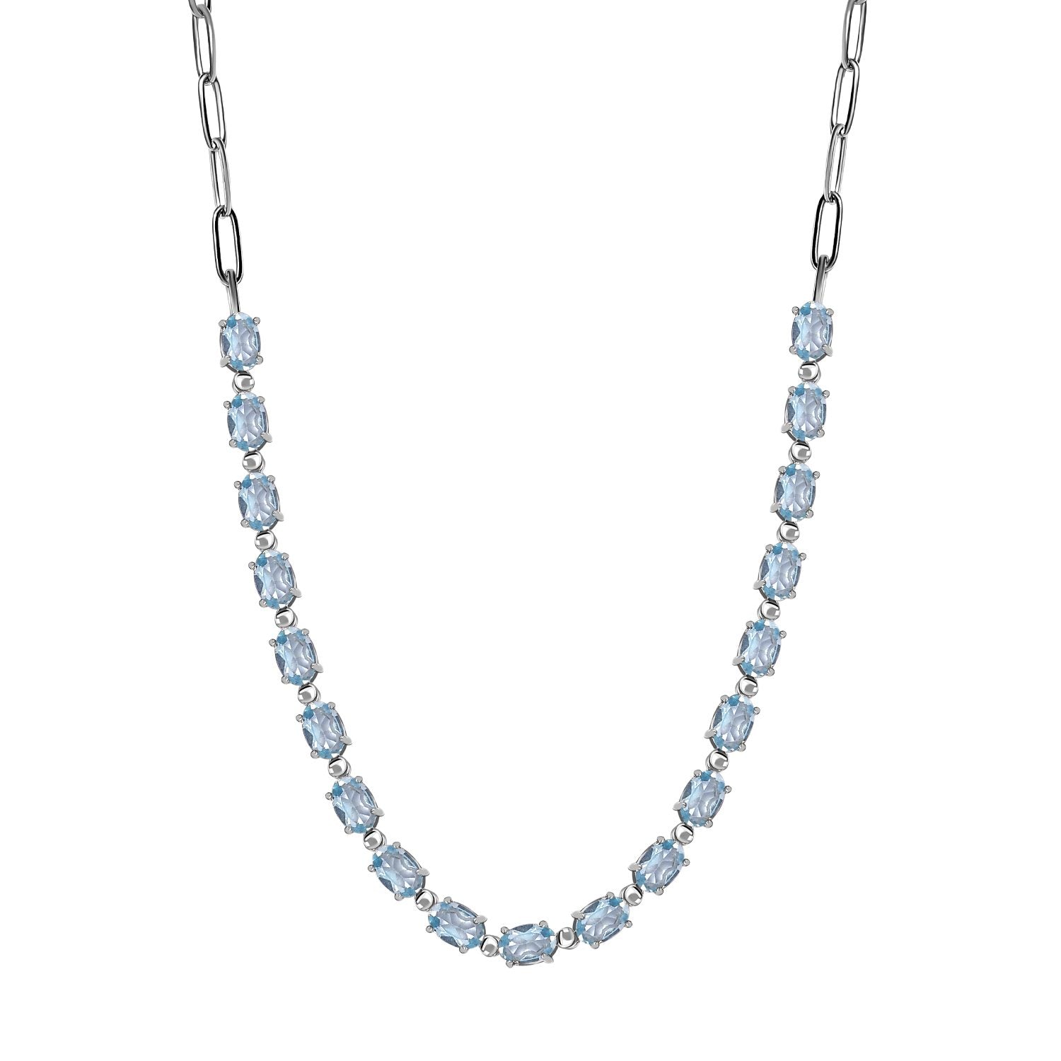 Himmelblaue Topas Halskette, ca. 45 cm, Edelstahl ca. 10.65 ct