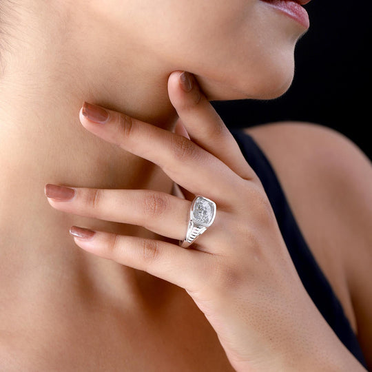 Meteorit-Ring, 925 Silber platiniert ca. 8.17 ct