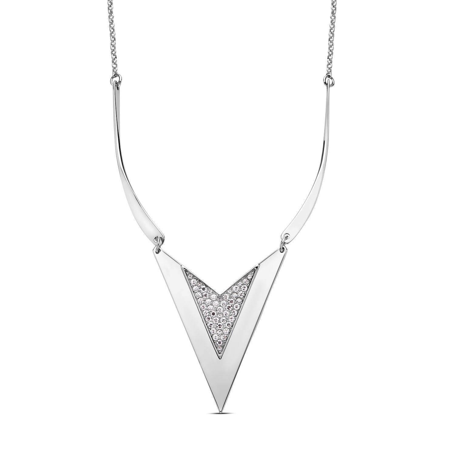 Chevron Form Weißes Kristall Halskette, ca. 50 cm, silberfarben