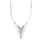 Chevron Form Weißes Kristall Halskette, ca. 50 cm, silberfarben