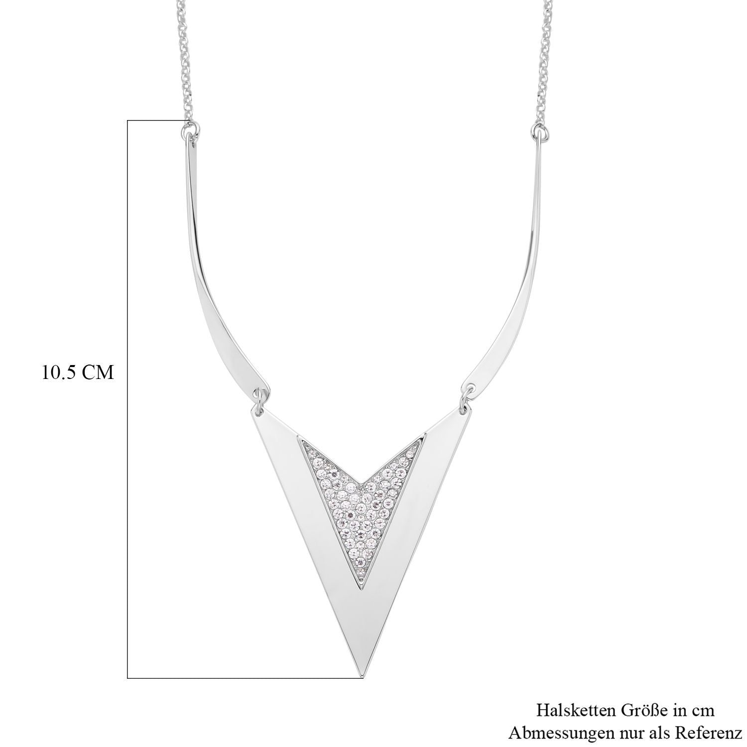 Chevron Form Weißes Kristall Halskette, ca. 50 cm, silberfarben