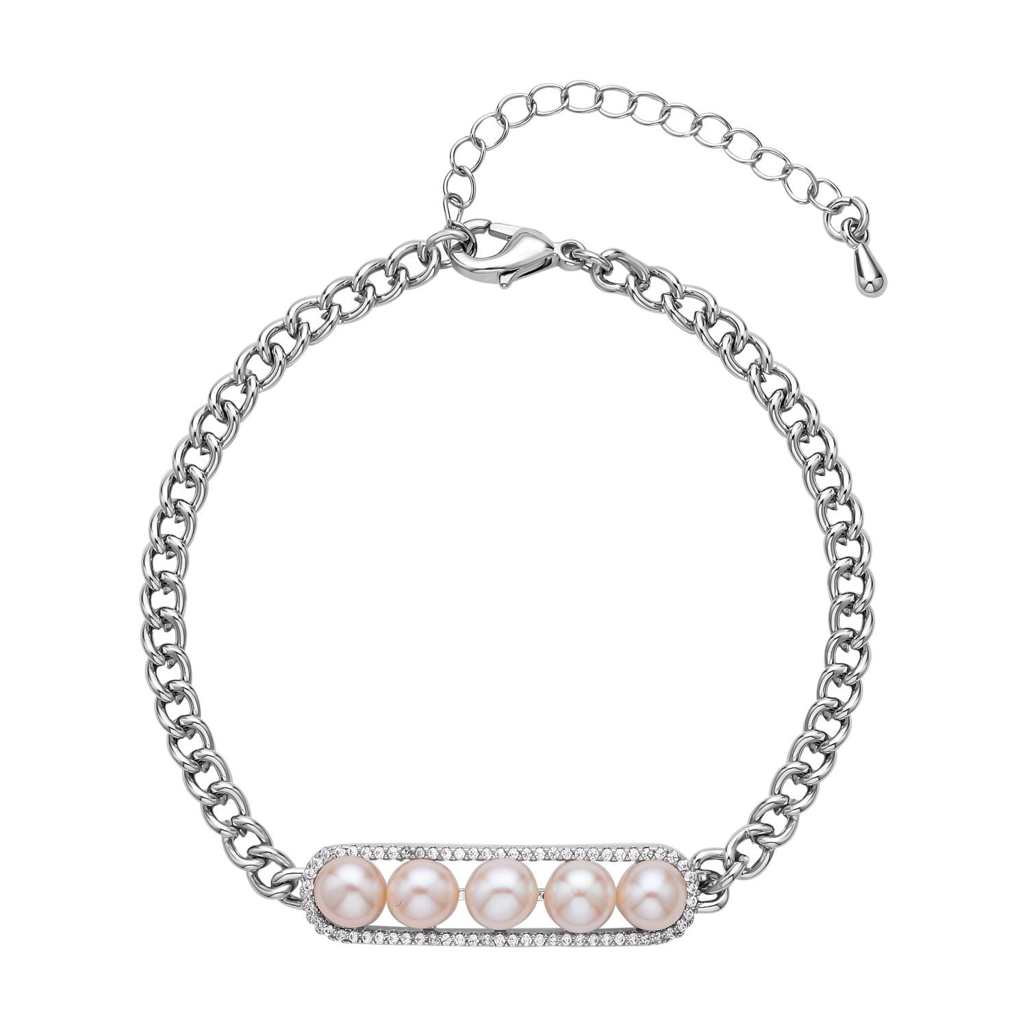 Weißes Muschelkernperle und Zirkonia 19cm Armband, Messing