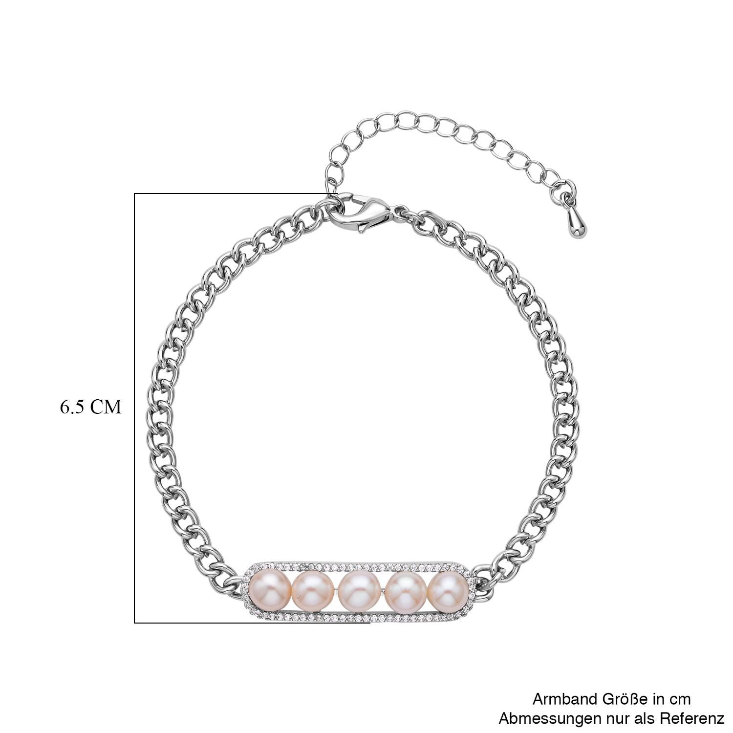 Weißes Muschelkernperle und Zirkonia 19cm Armband, Messing