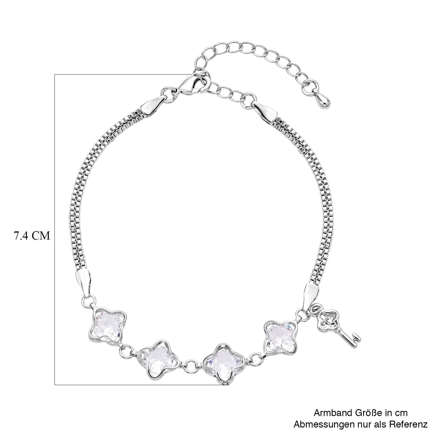 Weißes Zirkonia Armband, ca. 19 cm + 5 cm Extender, Messing