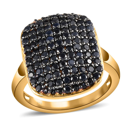 Schwarzer Saphir Ring, 925 Silber Gelbgold Vermeil ca. 2.10 ct