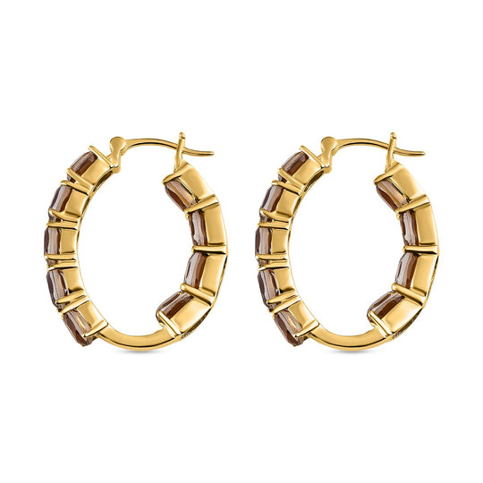 Champagner Triplette Quarz Creolen, 925 Silber vergoldet ca. 10.24 ct