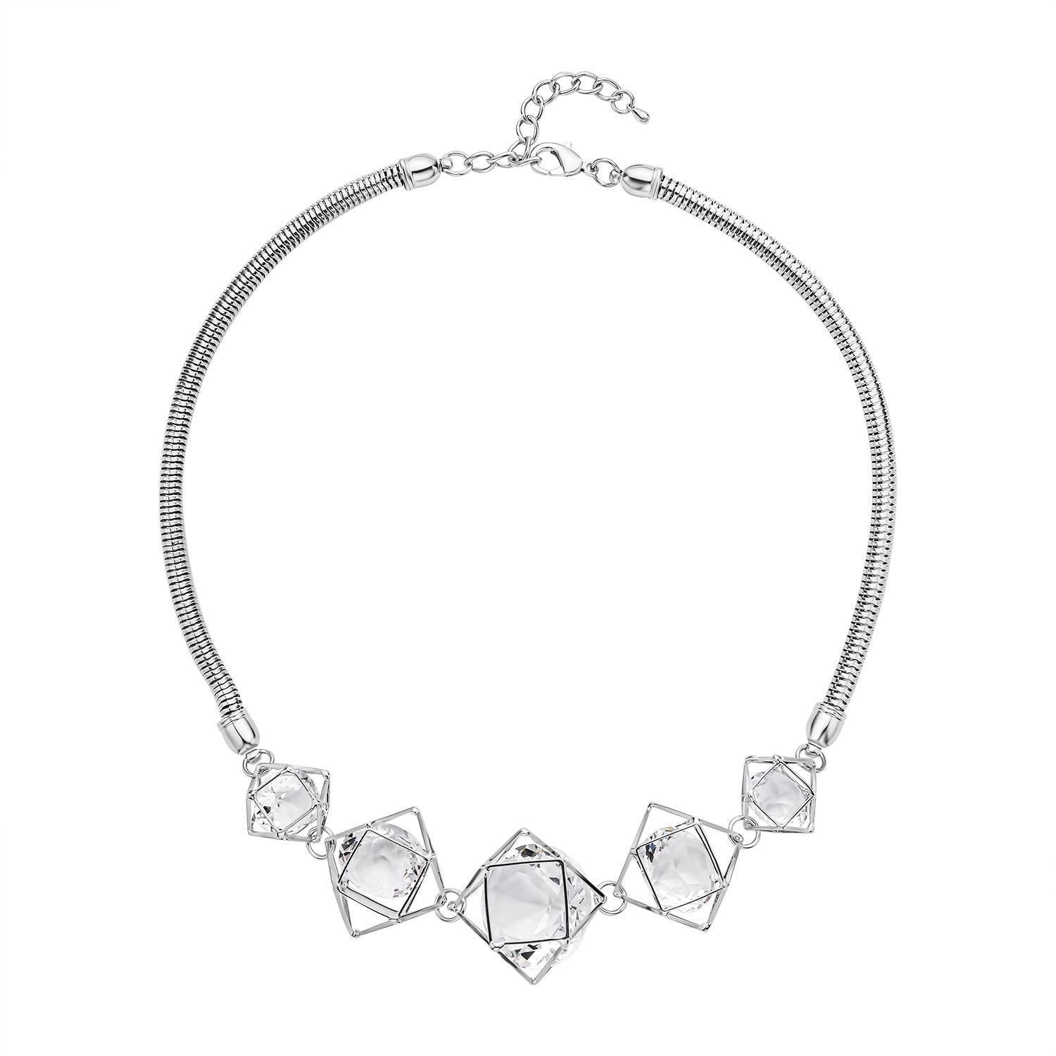 Weiße Kristall Halskette, ca. 50 cm, silberfarben 5.00 ct