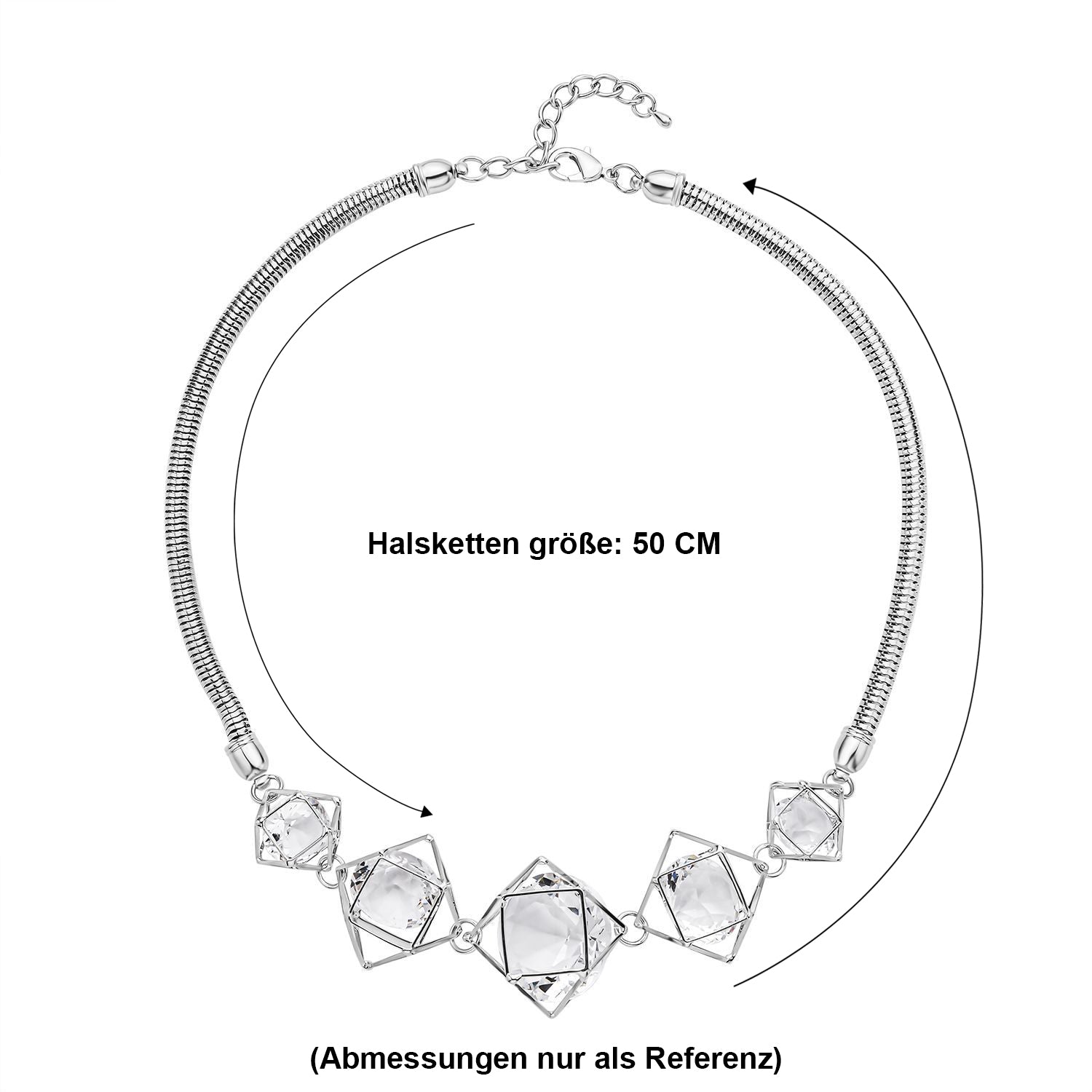 Weiße Kristall Halskette, ca. 50 cm, silberfarben 5.00 ct