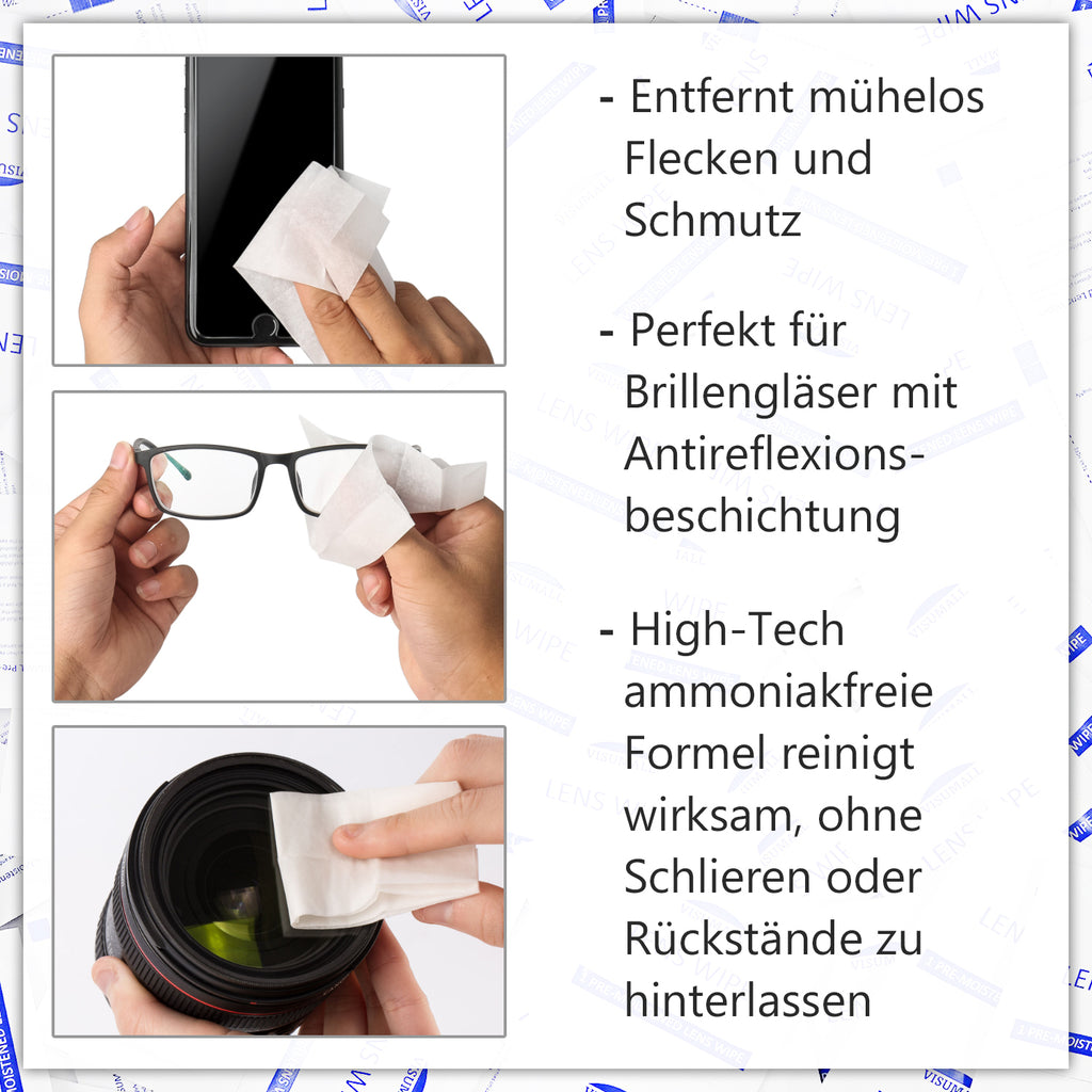 200er Set - Papier Mikrofaser Linsentücher für Brillen und Glass