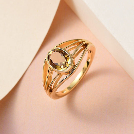 Champagner Triplett Quarz Ring, 925 Silber vergoldet ca. 1,42 ct