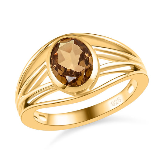 Champagner Triplett Quarz Ring, 925 Silber vergoldet ca. 1,42 ct
