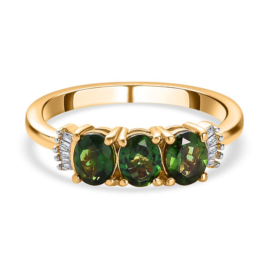 Natürlicher Chrom Turmalin und weißer Diamant-Ring, 925 Silber Gelbgold Vermeil (Größe 19.00) ca. 1.03 ct