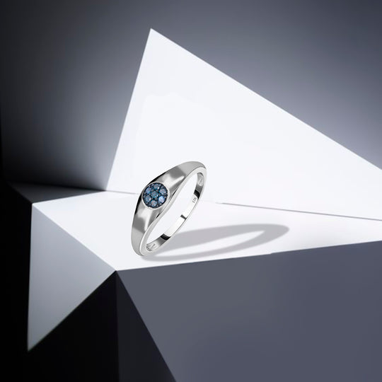 Blauer Diamant-Ring, 925 Silber platiniert ca. 0.10 ct