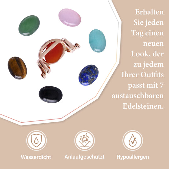 Evertrue Edelstein-Halskette mit 7 austauschbaren Edelsteinen, 45cm, Edelstahl Ion Rosé Beschichtung - 24,50 ct.