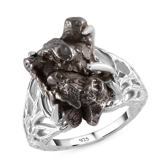 Meteorit-Ring, 925 Silber platiniert ca. 20.00 ct