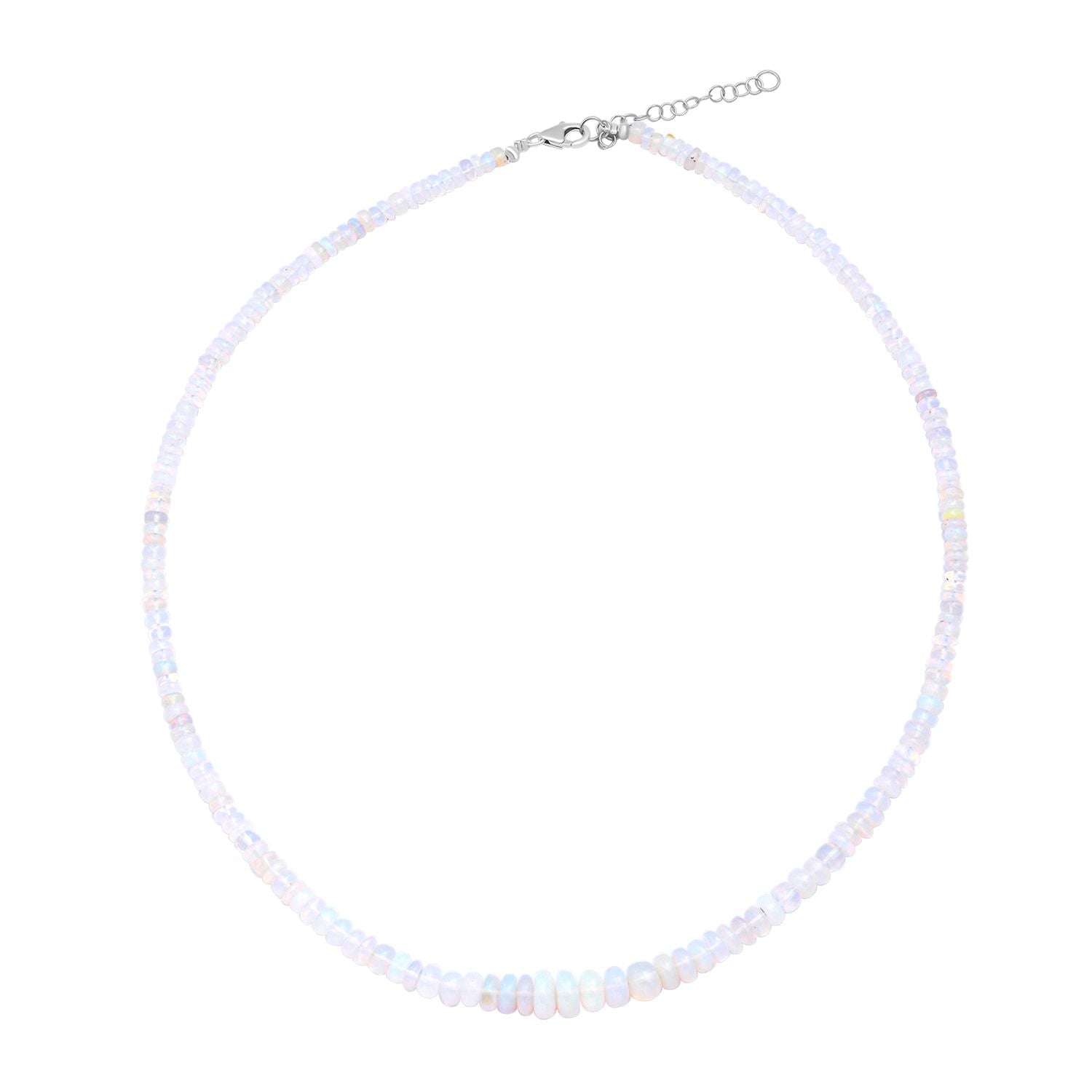 Natürliche, äthiopische Welo Opal Halskette, ca. 50 cm, 925 Silber rhodiniert ca. 65.00 ct