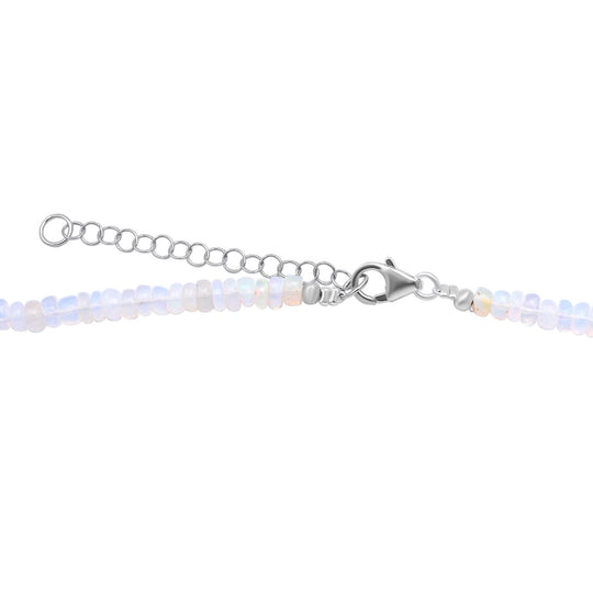 Natürliche, äthiopische Welo Opal Halskette, ca. 50 cm, 925 Silber rhodiniert ca. 65.00 ct