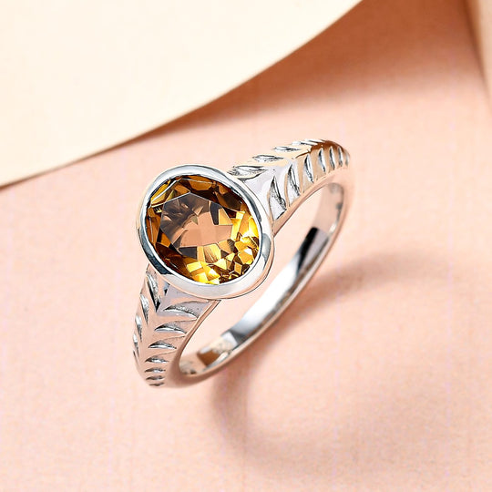 Champagner Triplette Quarz Ring, 925 Silber platiniert ca. 2.03 ct