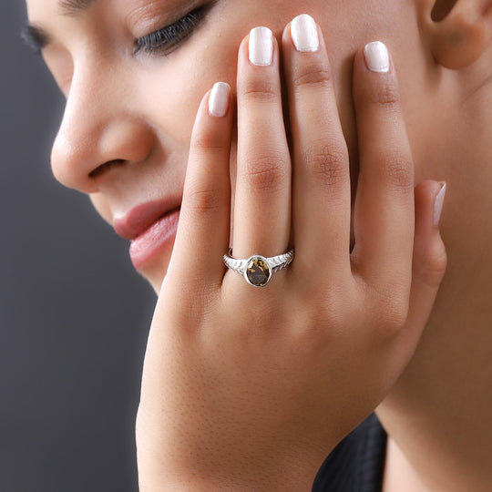 Champagner Triplette Quarz Ring, 925 Silber platiniert ca. 2.03 ct