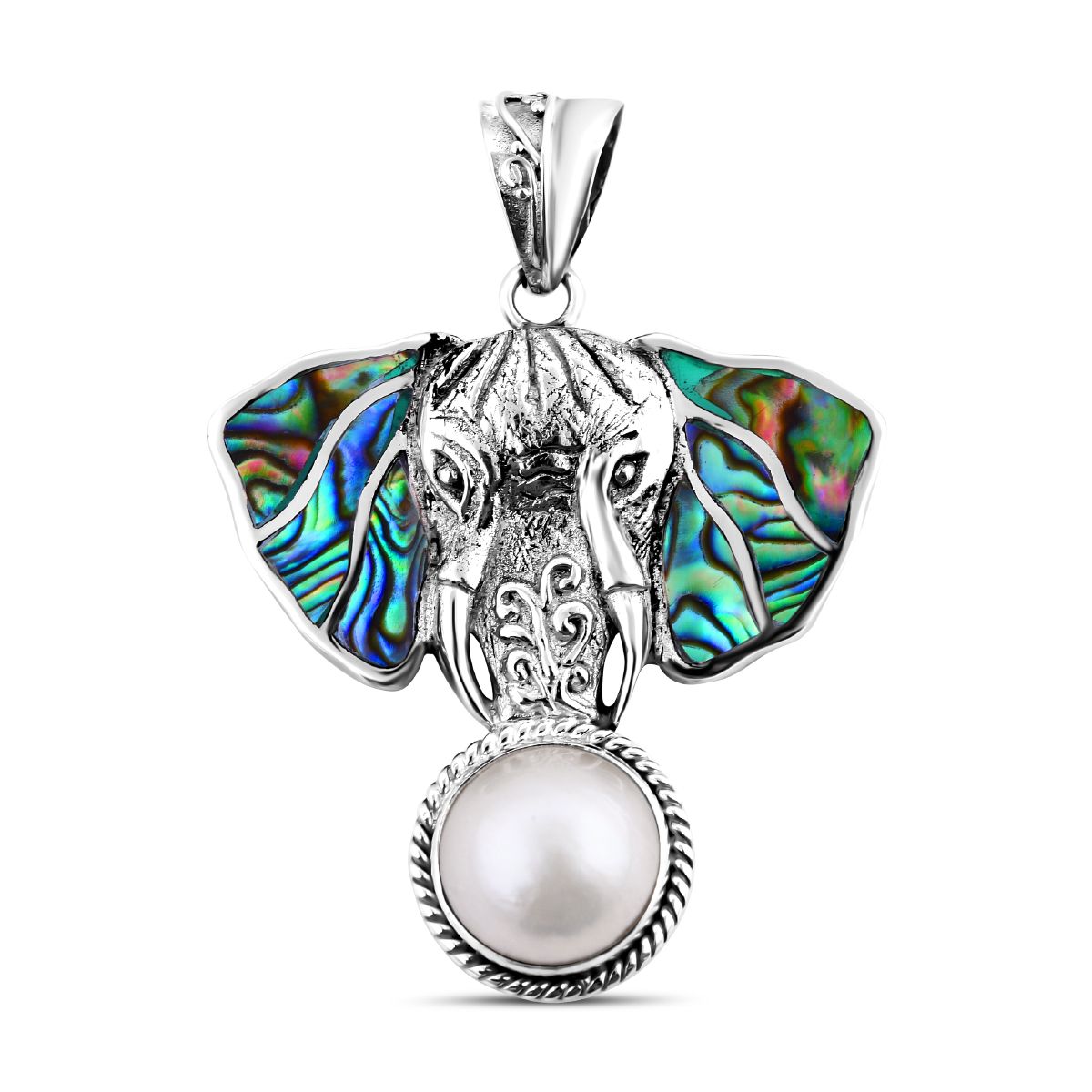 Weißer Mabe Perle (12mm) und Abalone Muschel Anhänger in 925 Silber