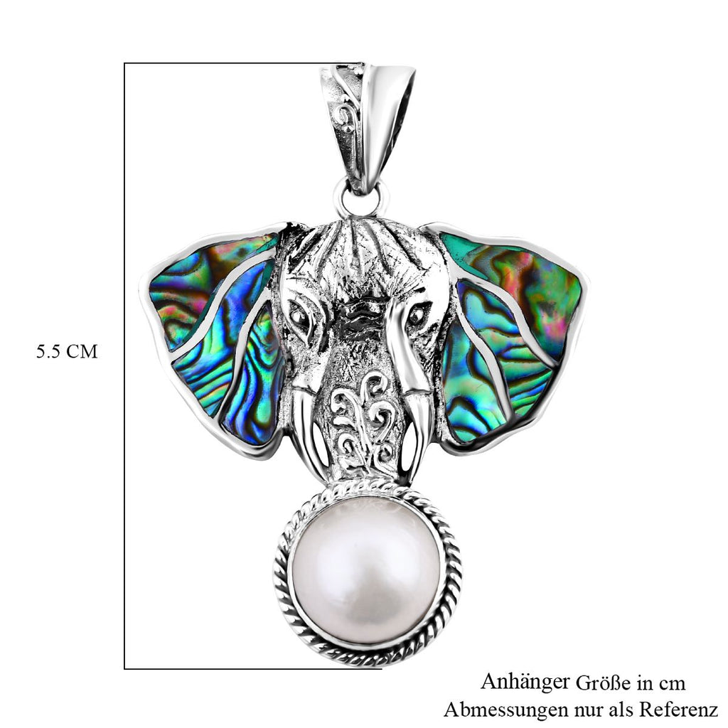 Weiße Mabe Perle (12 mm), Abalone Muschel Anhänger 925 Silber