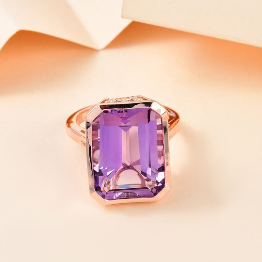 Rose De France Amethyst Ring, 925 Silber Roségold Vermeil ca. 15.34 ct