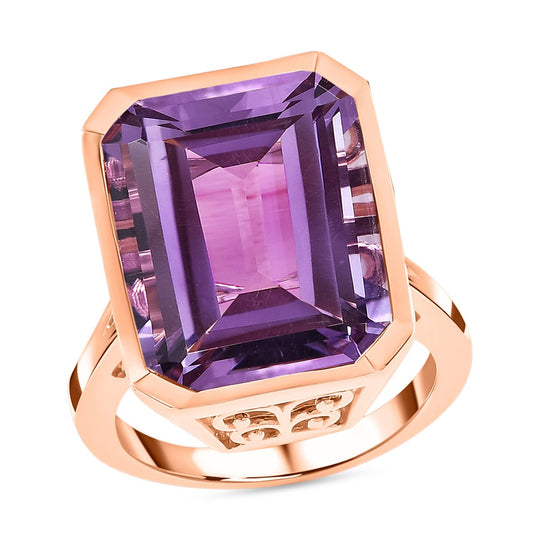 Rose De France Amethyst Ring, 925 Silber Roségold Vermeil ca. 15.34 ct