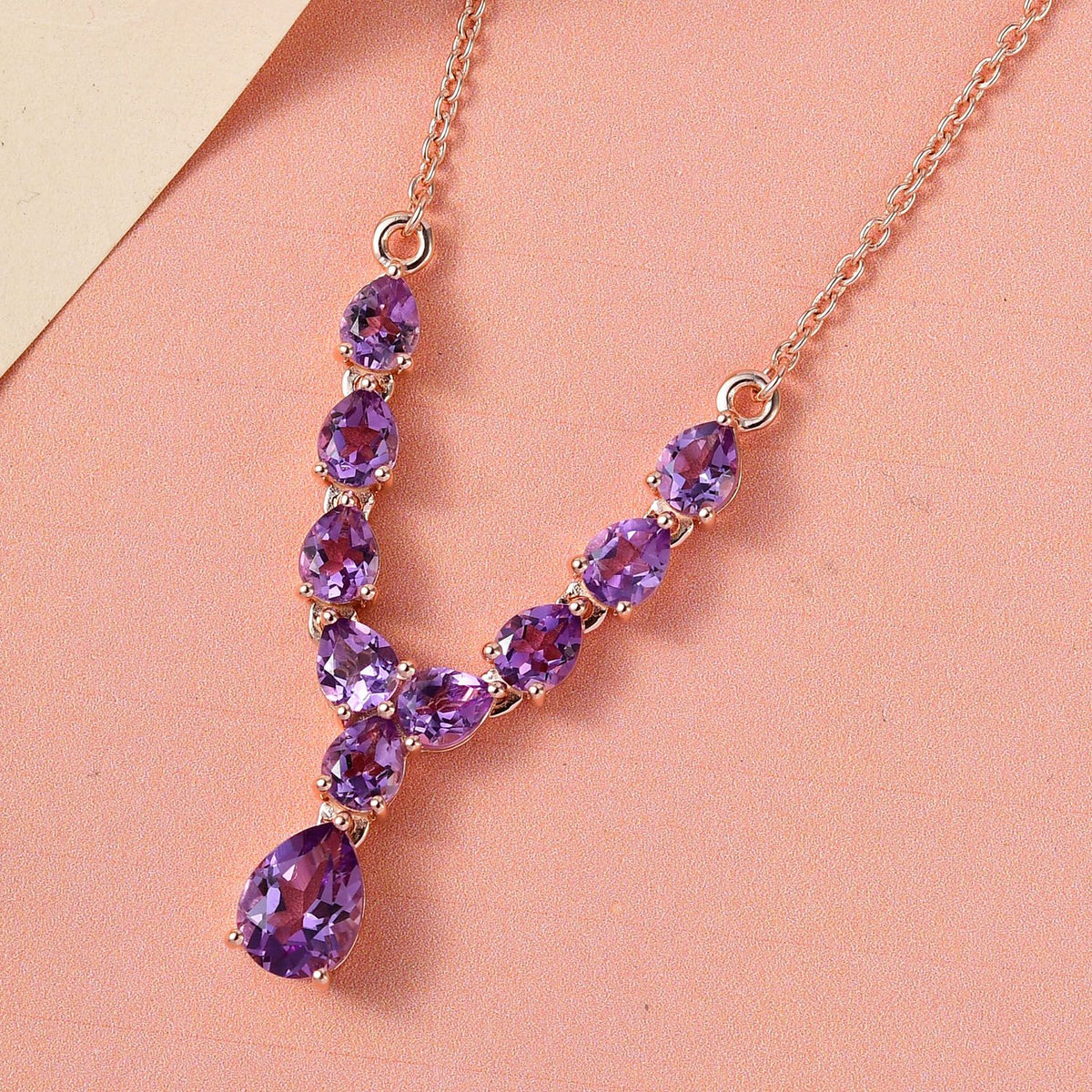 Rose De France Amethyst Collier, ca. 45 cm, 925 Silber Roségold Vermeil ca. 3.82 ct