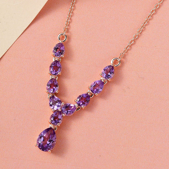 Rose De France Amethyst Collier, ca. 45 cm, 925 Silber Roségold Vermeil ca. 3.82 ct
