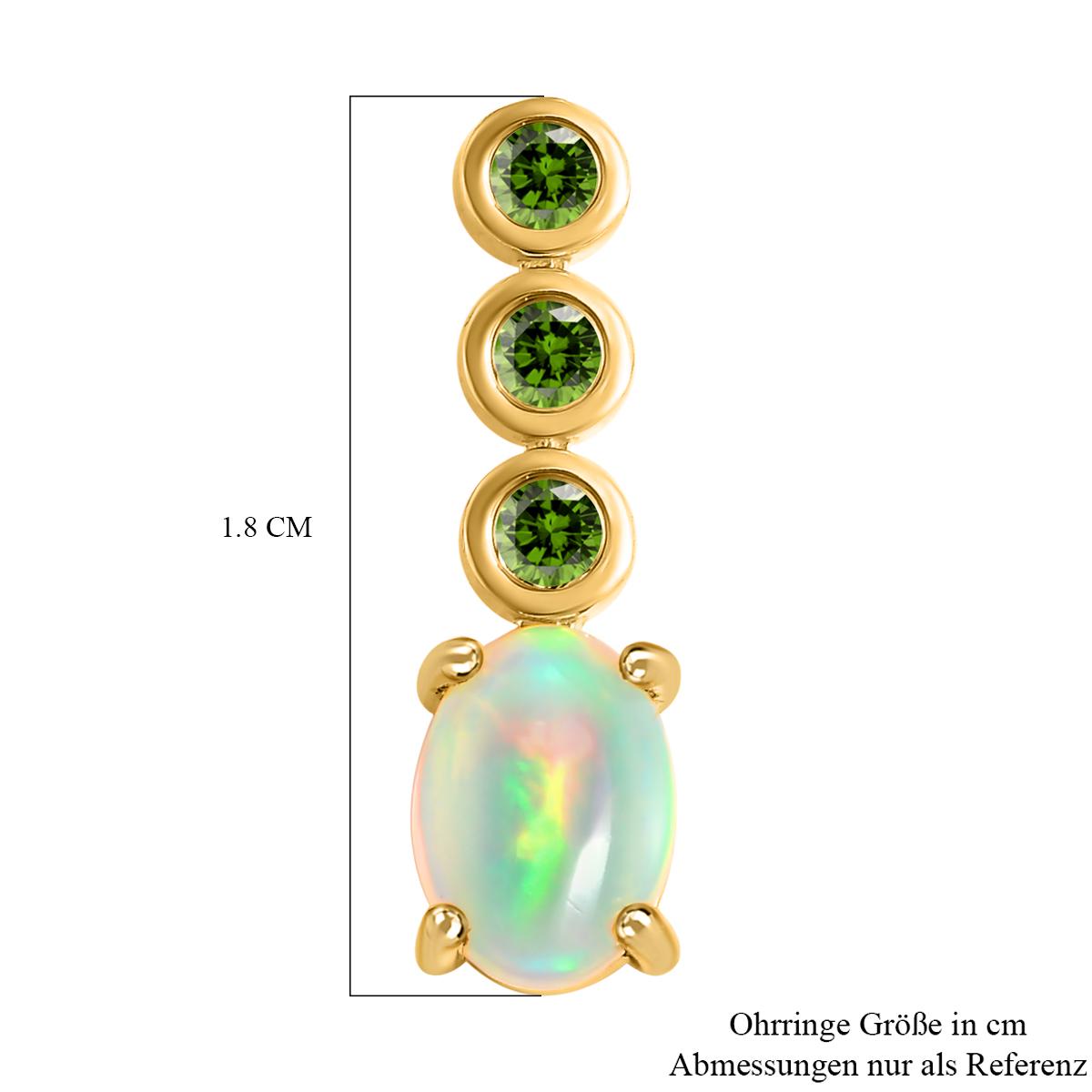Natürliche, äthiopische Welo Opal und natürliche Chromdiopsid-Ohrringe, 925 Silber vergoldet ca. 1.42 ct