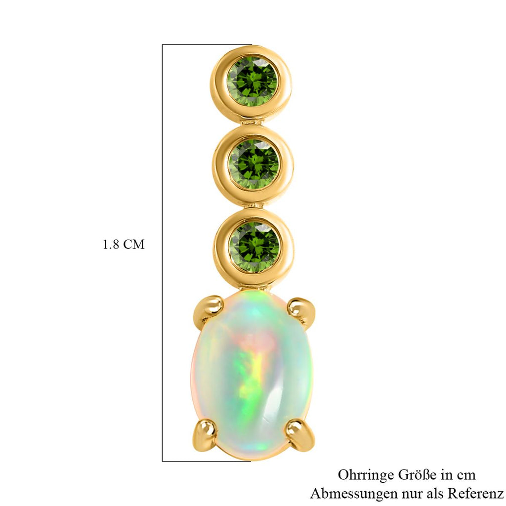 Natürliche, äthiopische Welo Opal und natürliche Chromdiopsid-Ohrringe, 925 Silber vergoldet ca. 1.42 ct