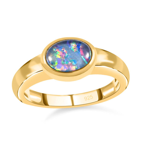 Boulder Opal Triplette Ring, 925 Silber vergoldet ca. 0.94 ct