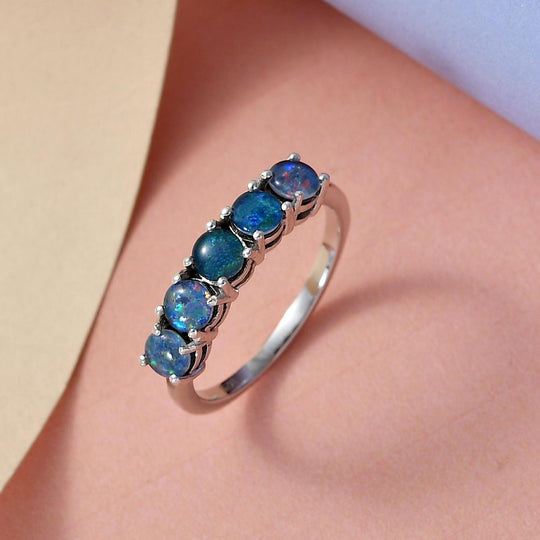 Boulder Opal Triplett Ring, 925 Silber platiniert ca. 1,18 ct