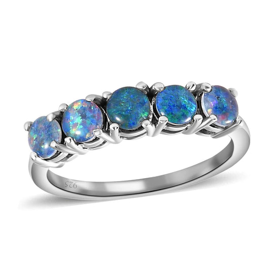 Boulder Opal Triplett Ring, 925 Silber platiniert ca. 1,18 ct