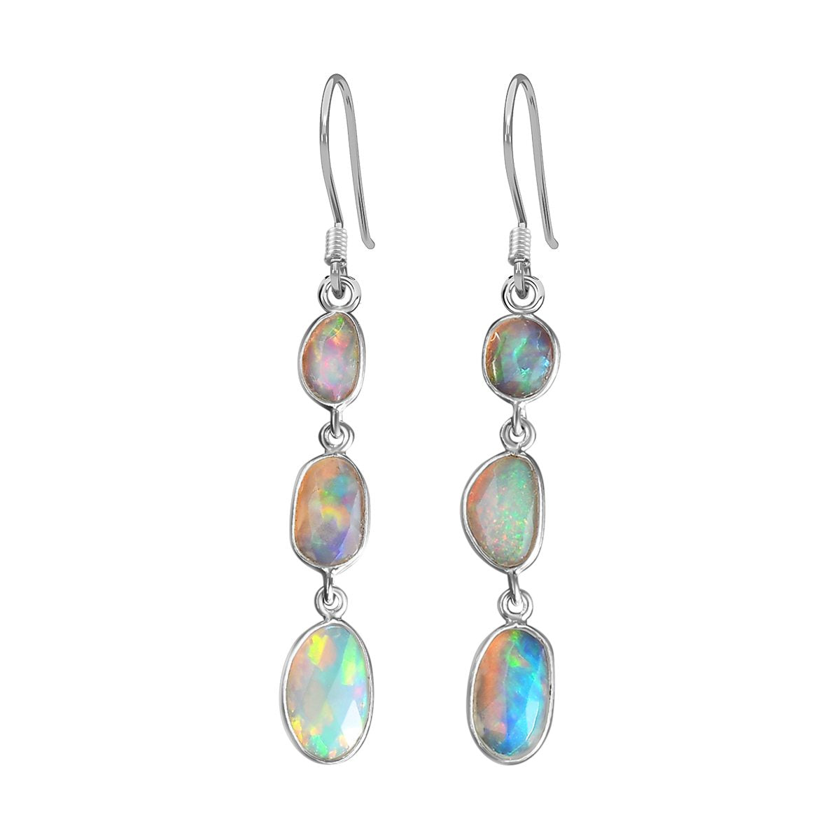 Natürliche, äthiopische Welo Opal Ohrringe, 925 Silber ca. 2.64 ct
