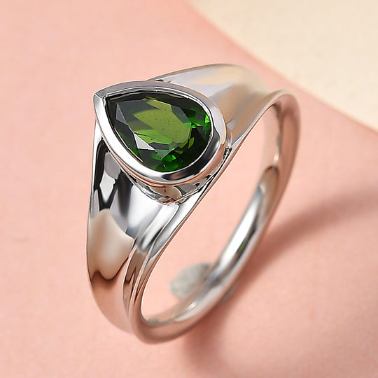 Natürlicher Chromdiopsid Ring, 925 Silber platiniert ca. 1.34 ct