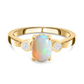 Natürlicher, äthiopischer Welo Opal und weißer Zirkon Ring, 925 Silber vergoldet (Größe 21.00) ca. 1.03 ct
