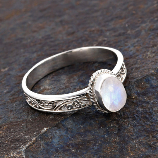 Royal Bali - Regenbogen Mondstein Ring, 925 Silber ca. 1,40 ct