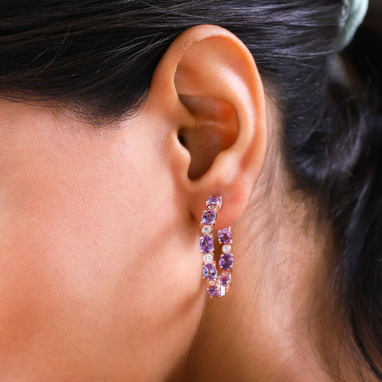 Rose de France Amethyst und weiße Zirkon Creolen, 925 Silber rosévergoldet ca. 5.73 ct