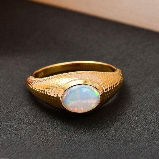 Natürlicher, äthiopischer Welo Opal Ring, 925 Silber vergoldet ca. 0.88 ct