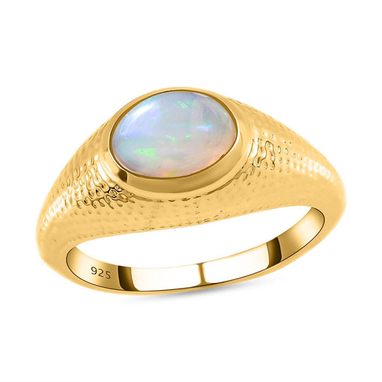 Natürlicher, äthiopischer Welo Opal Ring, 925 Silber vergoldet ca. 0.88 ct