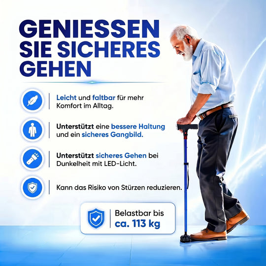 LIVMOR faltbarer Smart Gehstock mit LED Licht und SOS Alarm, Belastbarkeit 113kg, Grün
