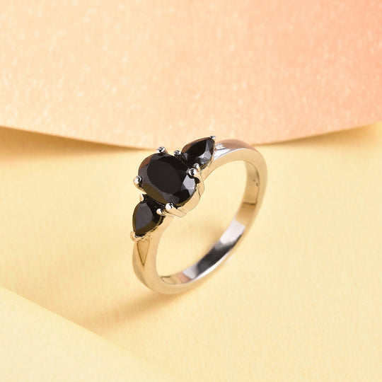 Schwarzer Spinell Ring, Edelstahl ca. 1,61 ct