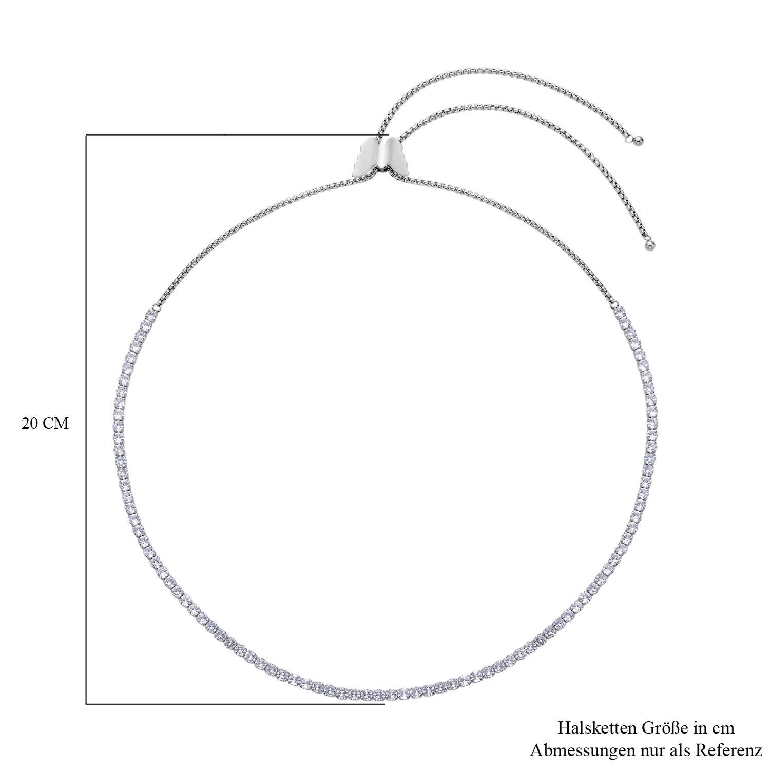 Weiße Zirkonia Halskette, ca. 38 cm, Edelstahl