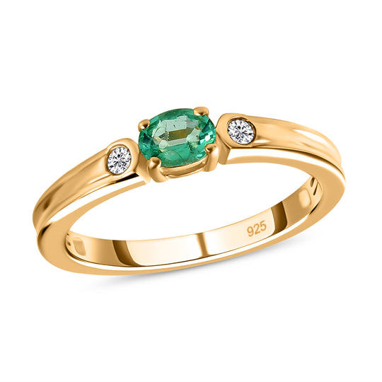 Kolumbianischer Smaragd und weißer Zirkon-Ring, 925 Silber vergoldet ca. 0.39 ct