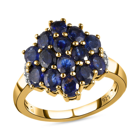 Masoala Saphir (Fissure gefüllt) und weißer Zirkon Ring, 925 Silber vergoldet ca. 4.02 ct