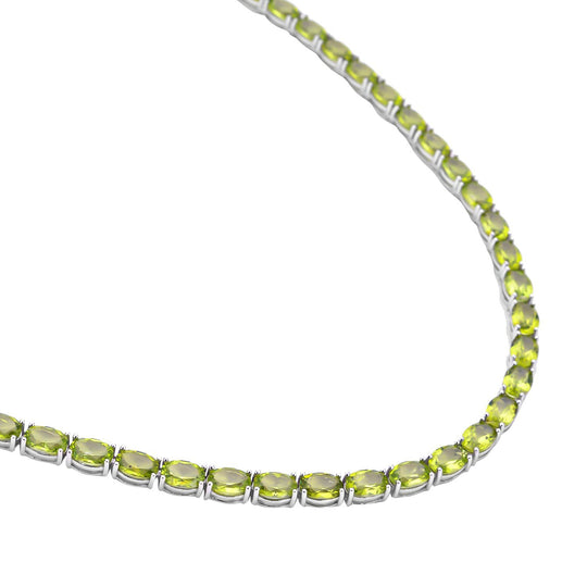 Natürliche, Peridot Halskette, ca. 45 cm, 925 Silber rhodiniert ca. 53.67 ct