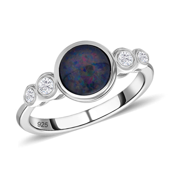 Boulder Opal Triplette und weißer Zirkon-Ring, 925 Silber rhodiniert ca. 1.18 ct