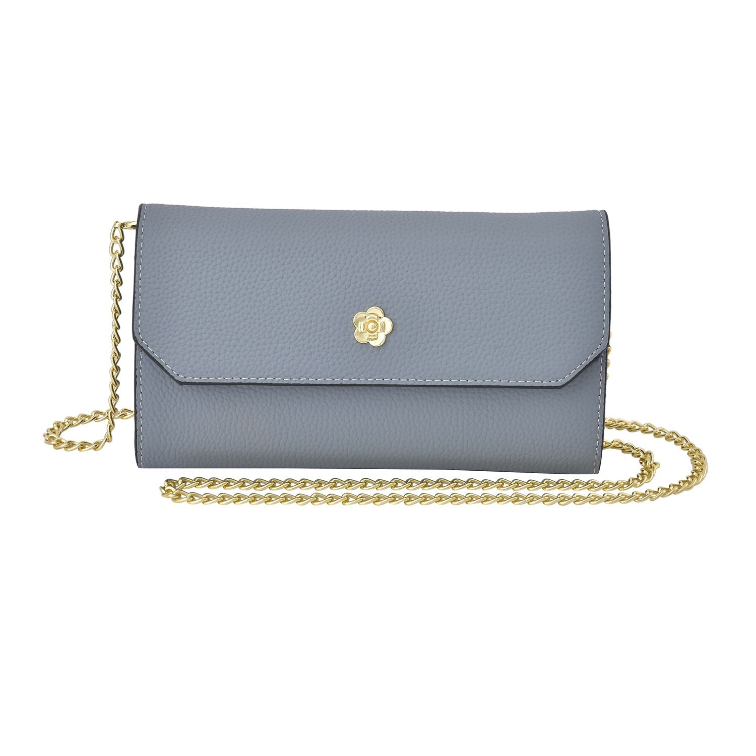100% Echtleder Clutch mit RFID Schuz, 120 cm metall Riehmen, 20x12 cm, grau